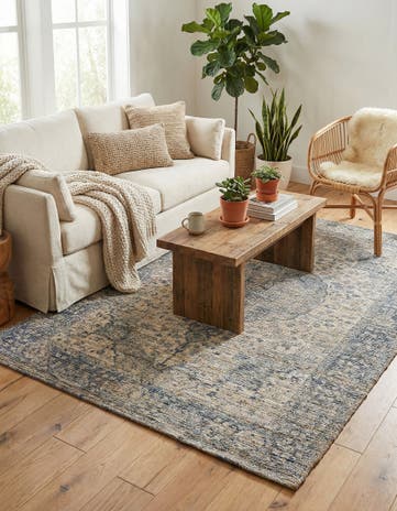 Blue Hand Woven Chenille Jute Rug