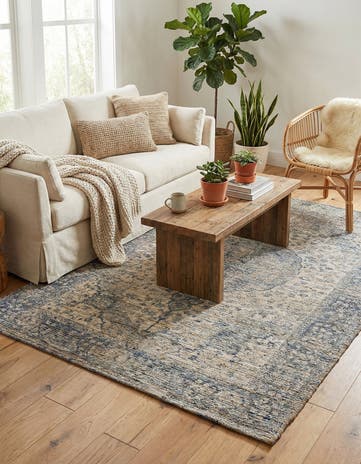 Blue Hand Woven Chenille Jute Rug