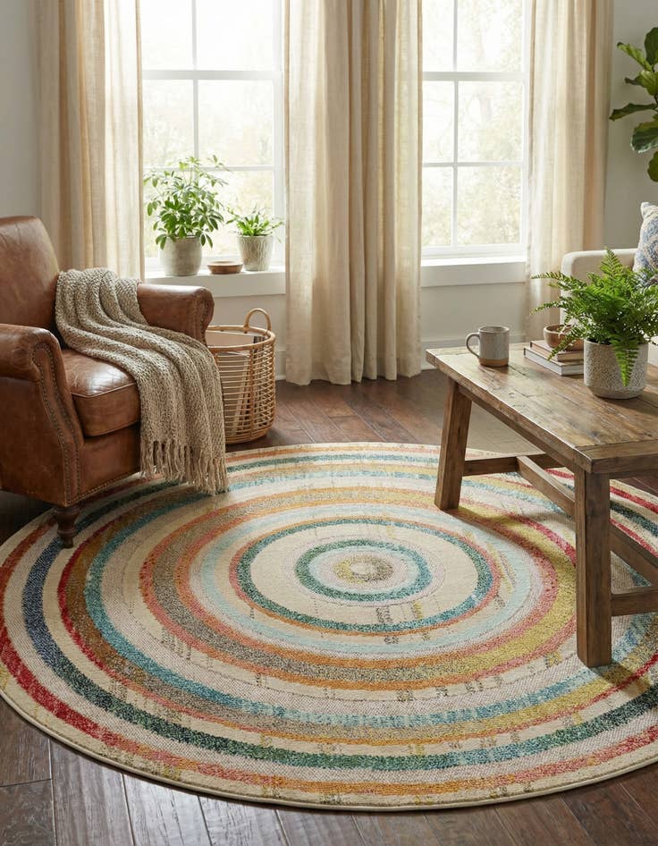 Detail image of 6' x 6' Easy-Clean Casablanca Indoor / Outdoor Round Rug