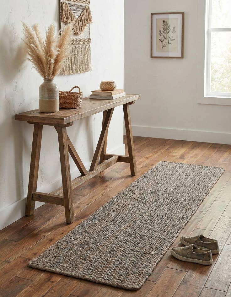 Detail image of  1' 2 x 6' 1  Hand Braided Jute Table Runner Rug