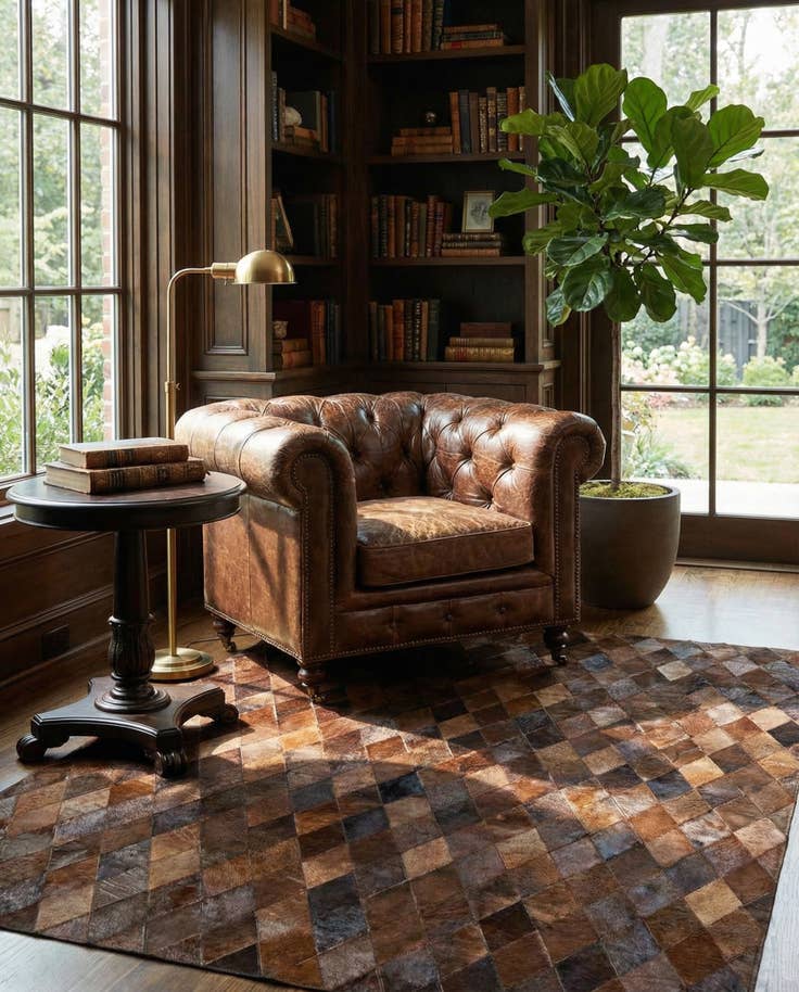 Detail image of 4' 8 x 6' 6 Cowhide Stocks Rug