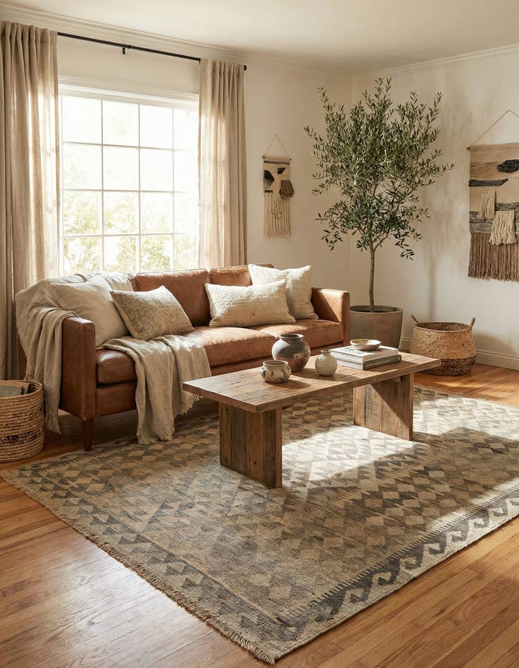 Detail image of 4' 1 x 6' 4  Hand Woven Kilim Maymana Wool Rug