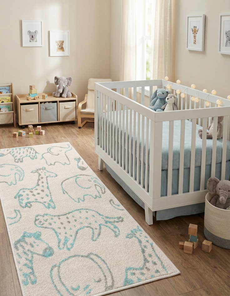 Detail image of 2' 2 x 4' Animals Whimsy Kids Runner Rug