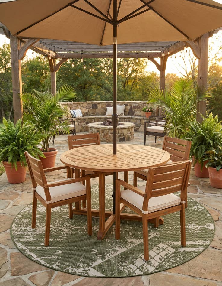 Detail image of  10' 8 x 10' 8  Washable Bohemian Indoor / Outdoor Round Rug