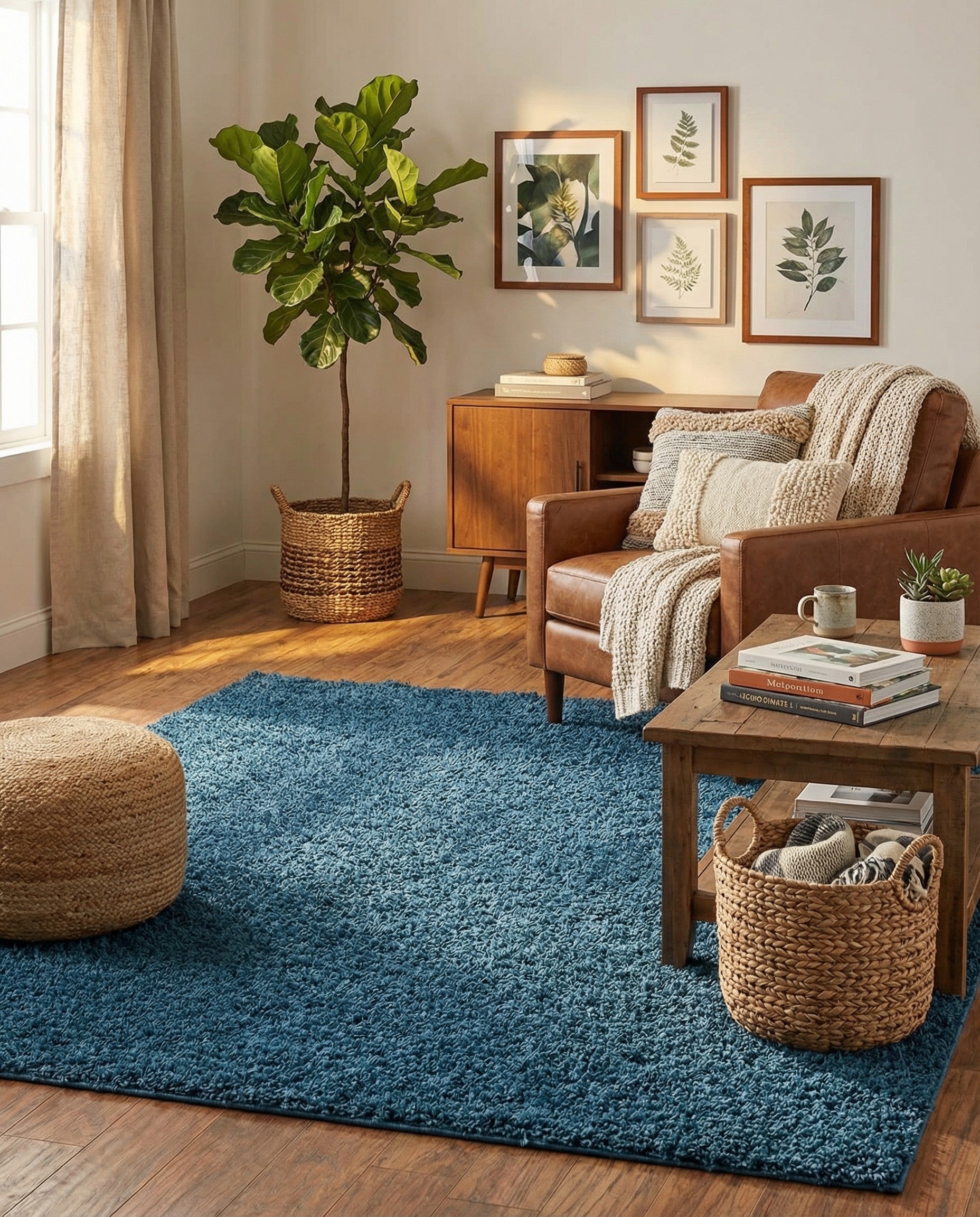  7' x 7' Comfort Solid Shag Square Rug