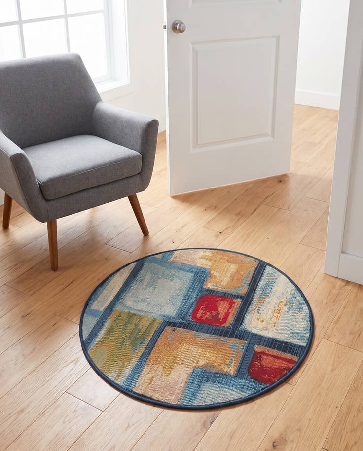 Detail image of 2' 7 x 2' 7 Easy-Clean Modern Indoor / Outdoor Round Rug