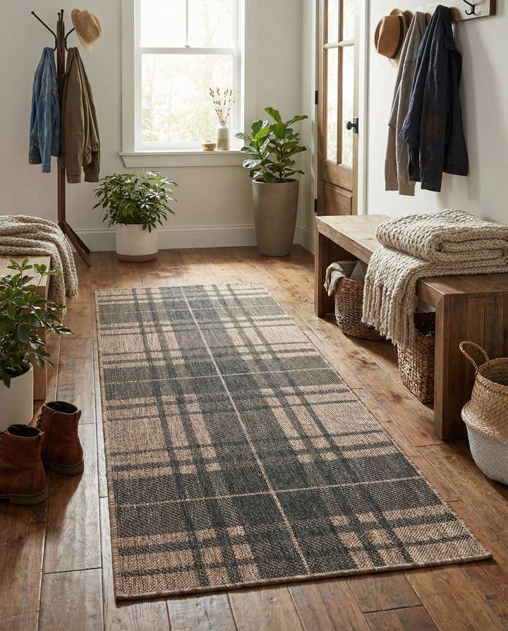 2' x 5' 3 Easy-Clean Checkered Indoor / Outdoor Runner Rug