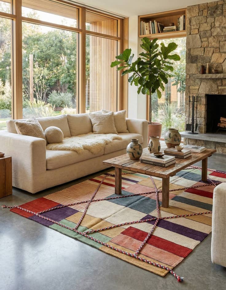 Detail image of 4' 8 x 6' 2  Hand Woven Kilim Modern Wool Rug