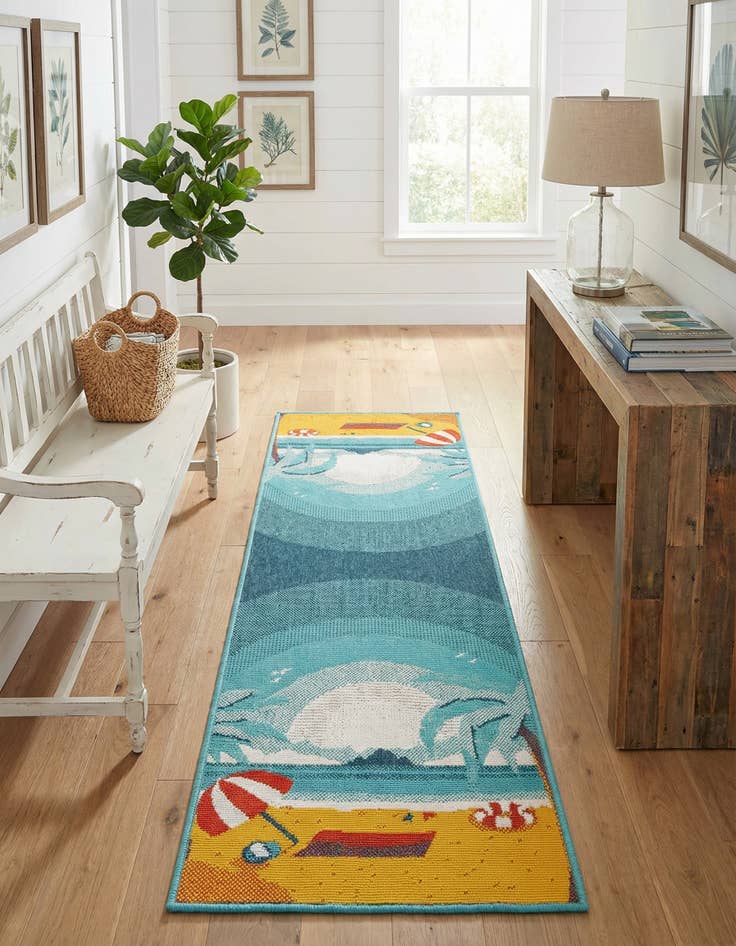 Detail image of 2' x 6'  Washable Coastal Indoor / Outdoor Runner Rug