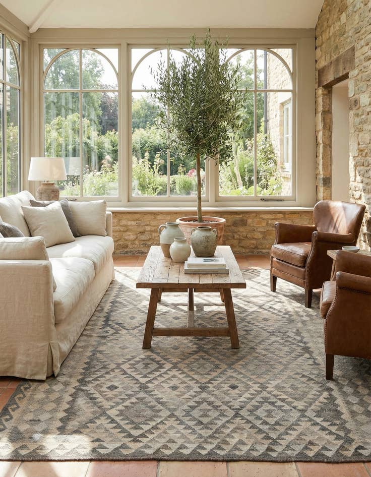 Detail image of 6' 11 x 9' 9  Hand Woven Kilim Maymana Wool Rug