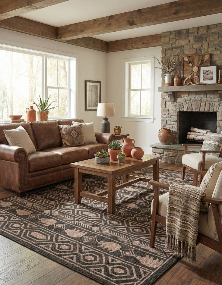 Detail image of 10' x 14' Easy-Clean Southwestern Indoor / Outdoor Rug