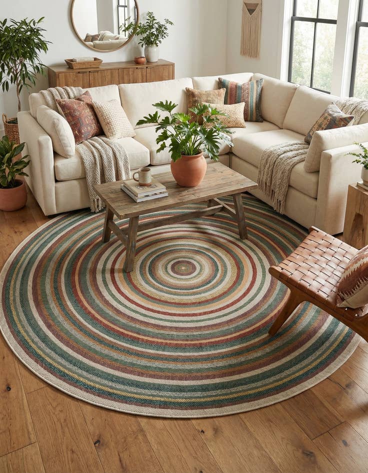 Detail image of 10' x 10'  Washable Baja Indoor / Outdoor Round Rug