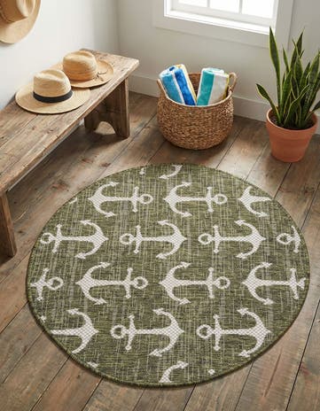 3' x 3' Easy-Clean Coastal Indoor / Outdoor Round Rug