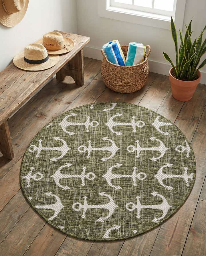 3' x 3' Easy-Clean Coastal Indoor / Outdoor Round Rug