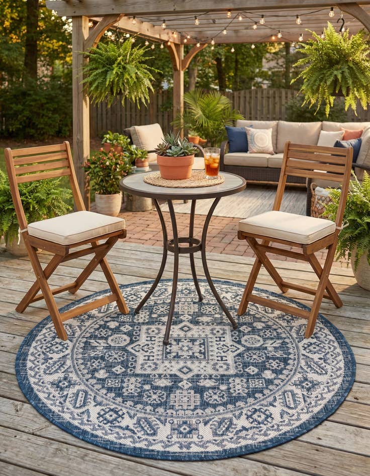 Detail image of  3' x 3'  Washable Aztec Indoor / Outdoor Round Rug