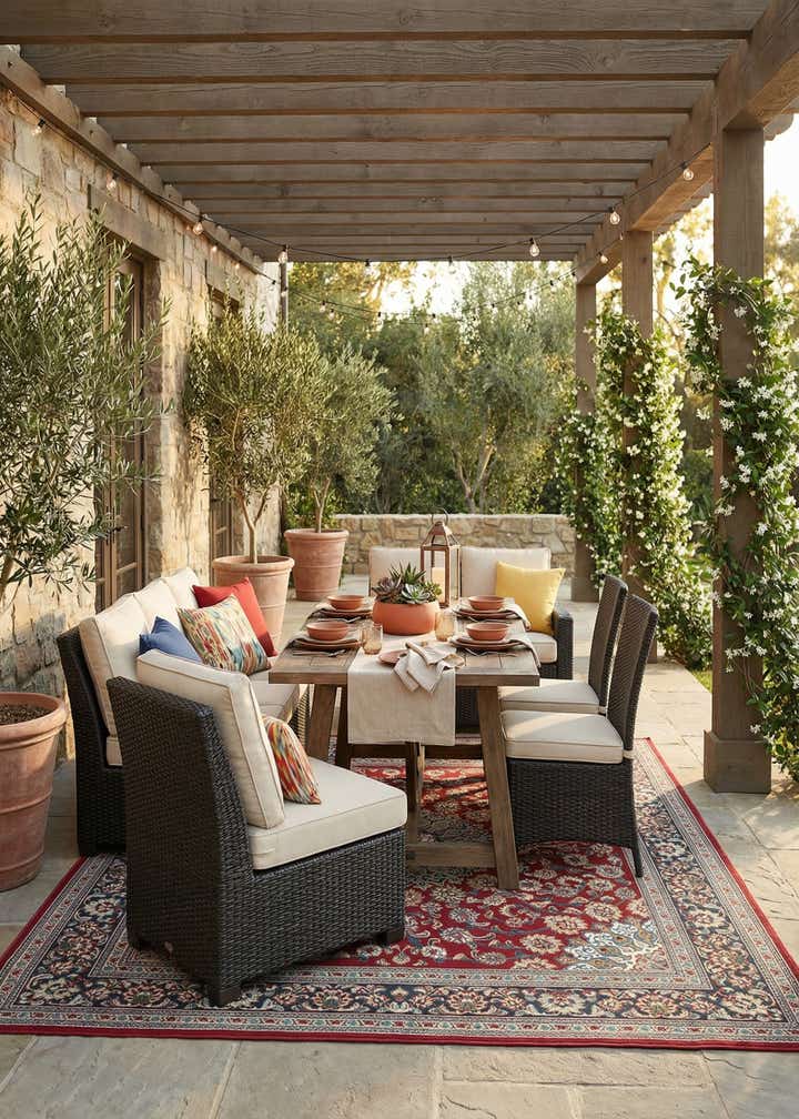 7' 10 x 7' 10 Easy-Clean Traditional Indoor / Outdoor Square Rug