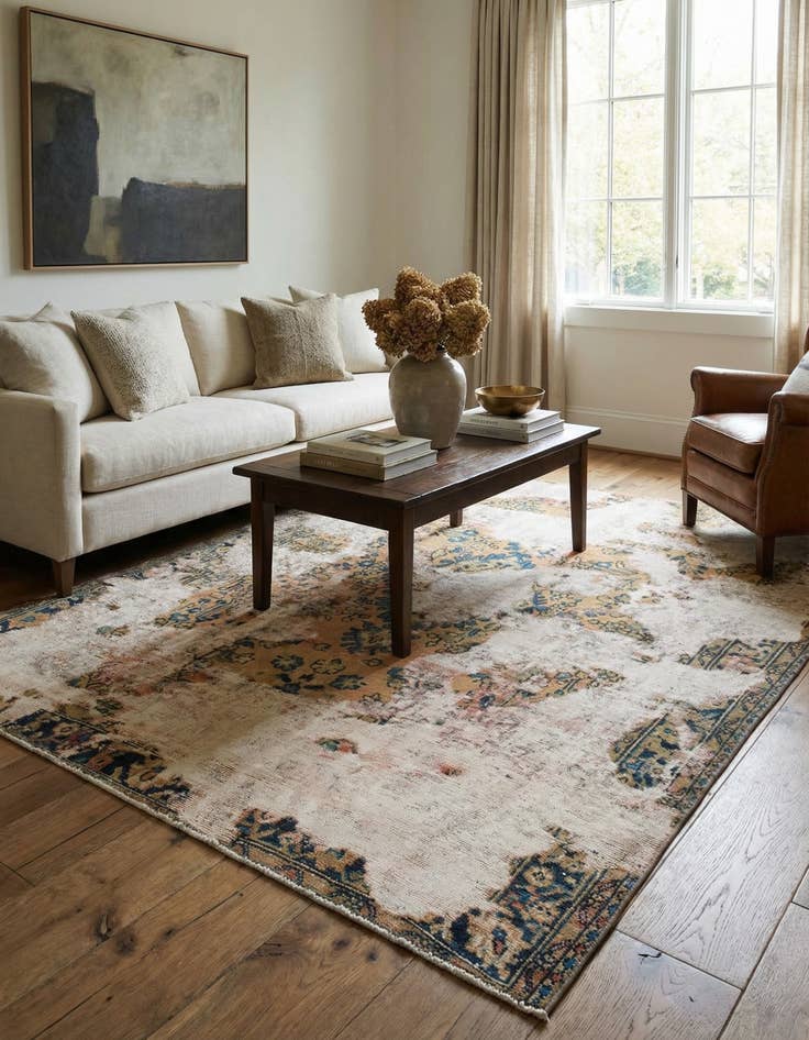 Detail image of 6' 7 x 8' 4  Hand Knotted Ultra Vintage Persian Wool Square Rug