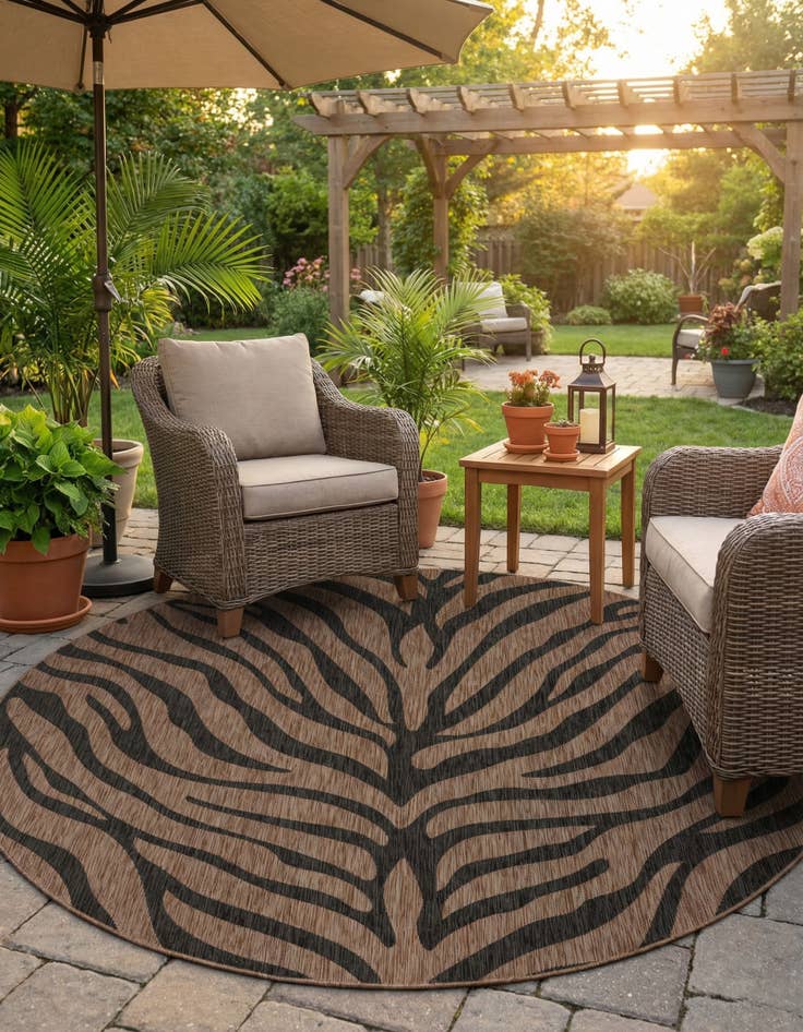 Detail image of 10' x 10'  Washable Safari Indoor / Outdoor Round Rug
