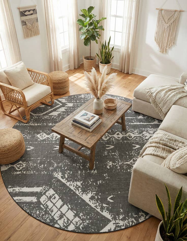 Detail image of 10' 8 x 10' 8  Washable Bohemian Indoor / Outdoor Round Rug