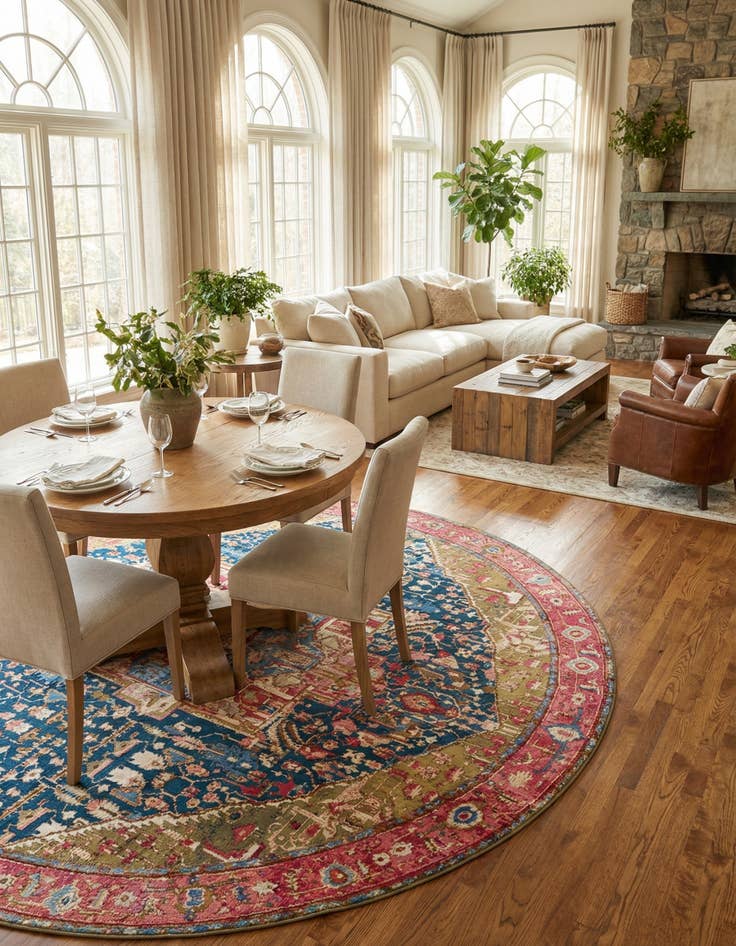 Detail image of  12' x 12'  Washable Traditional Indoor / Outdoor Round Rug