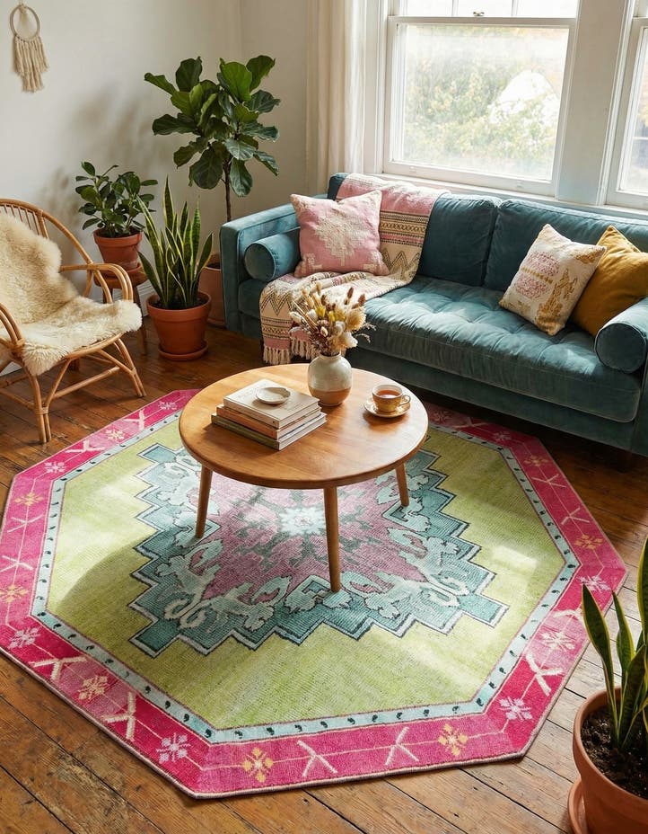 7' 6 x 7' 6 Washable Timeless Octagon Rug