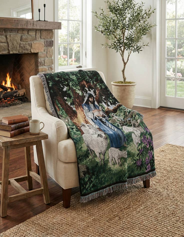 Detail image of 4' 6 x 6' Psalm 23 Image Throw Blanket