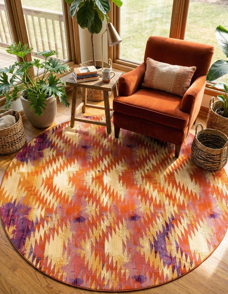 Detail image of  8' x 8'  Washable Modern Indoor / Outdoor Round Rug