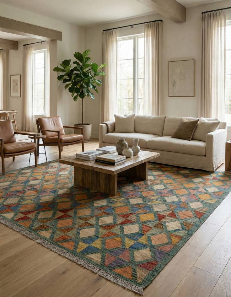 Detail image of  6' 9 x 9' 10  Hand Woven Kilim Modern Wool Rug