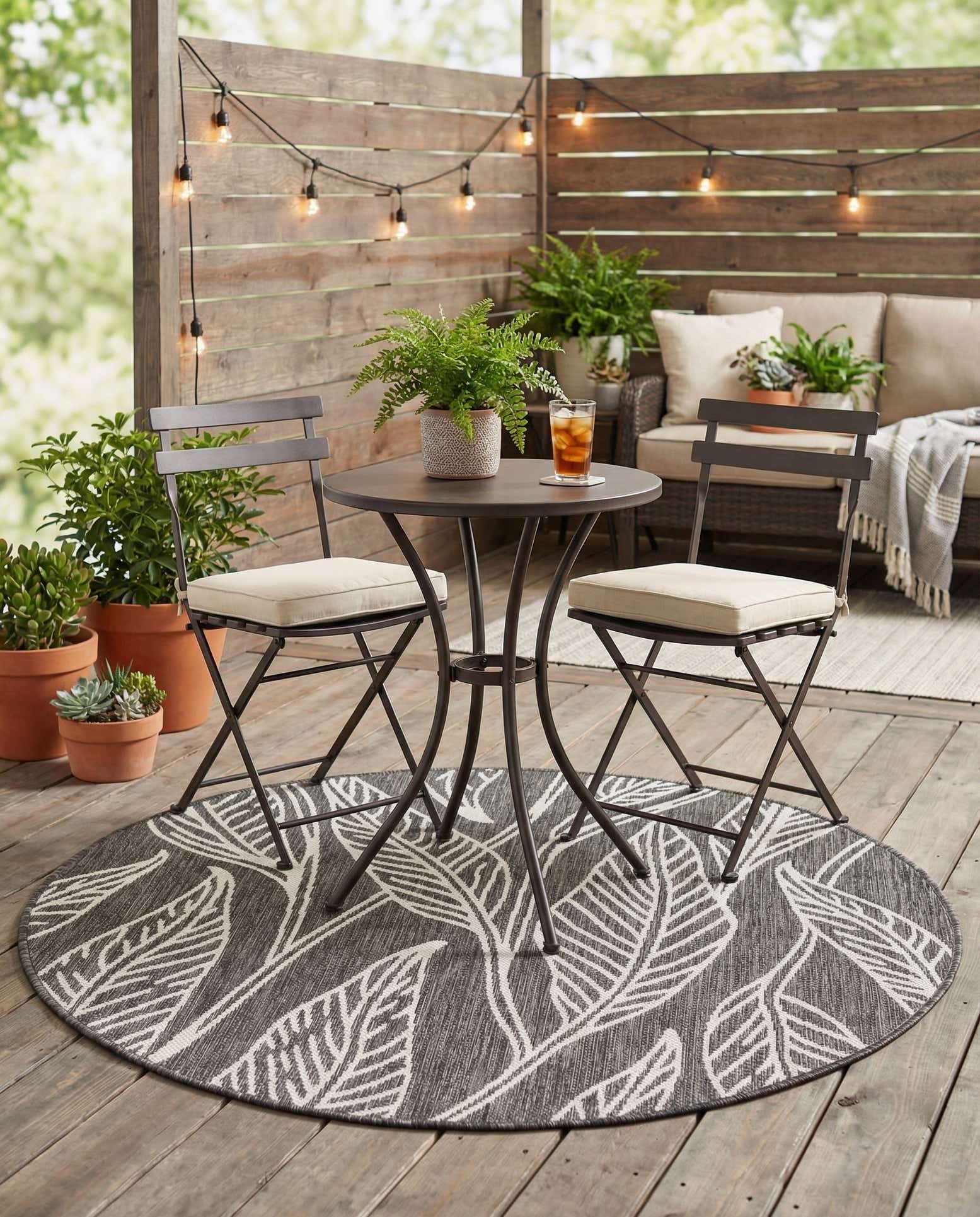 4' x 4' Easy-Clean Botanical Indoor / Outdoor Round Rug