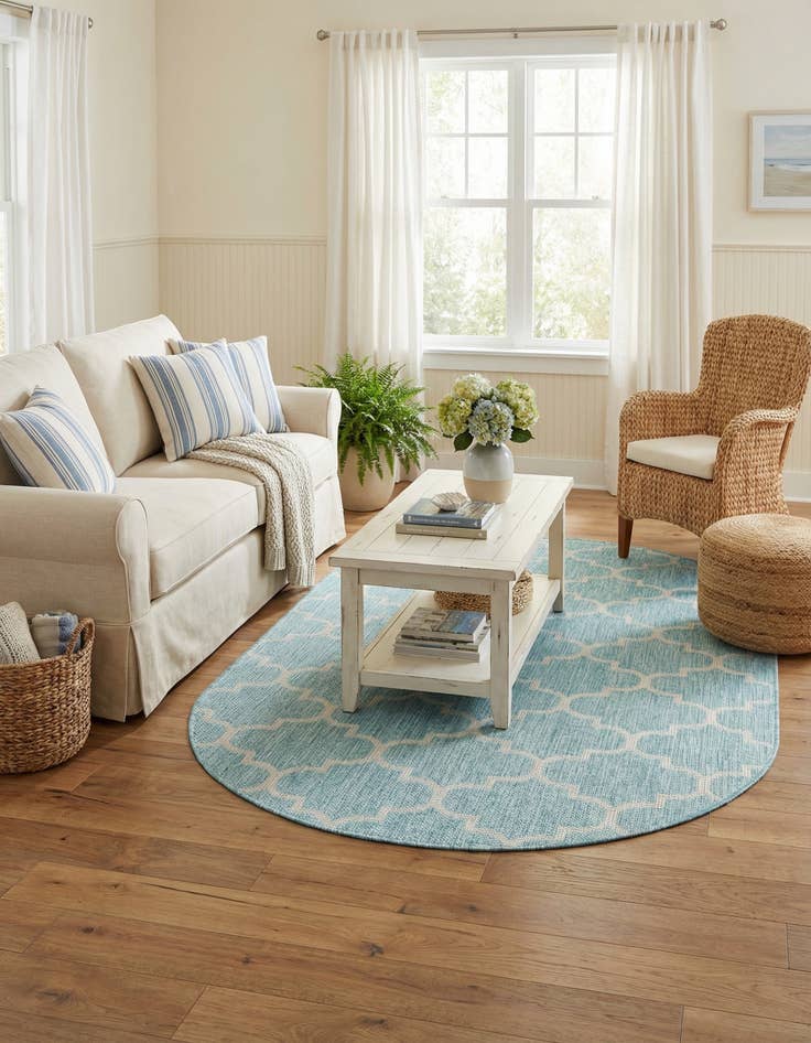 Detail image of 5' 3 x 8'  Washable Trellis Indoor / Outdoor Oval Rug