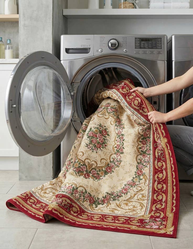 Detail image of 7' 10 x 10'  Washable Traditional Indoor / Outdoor Rug