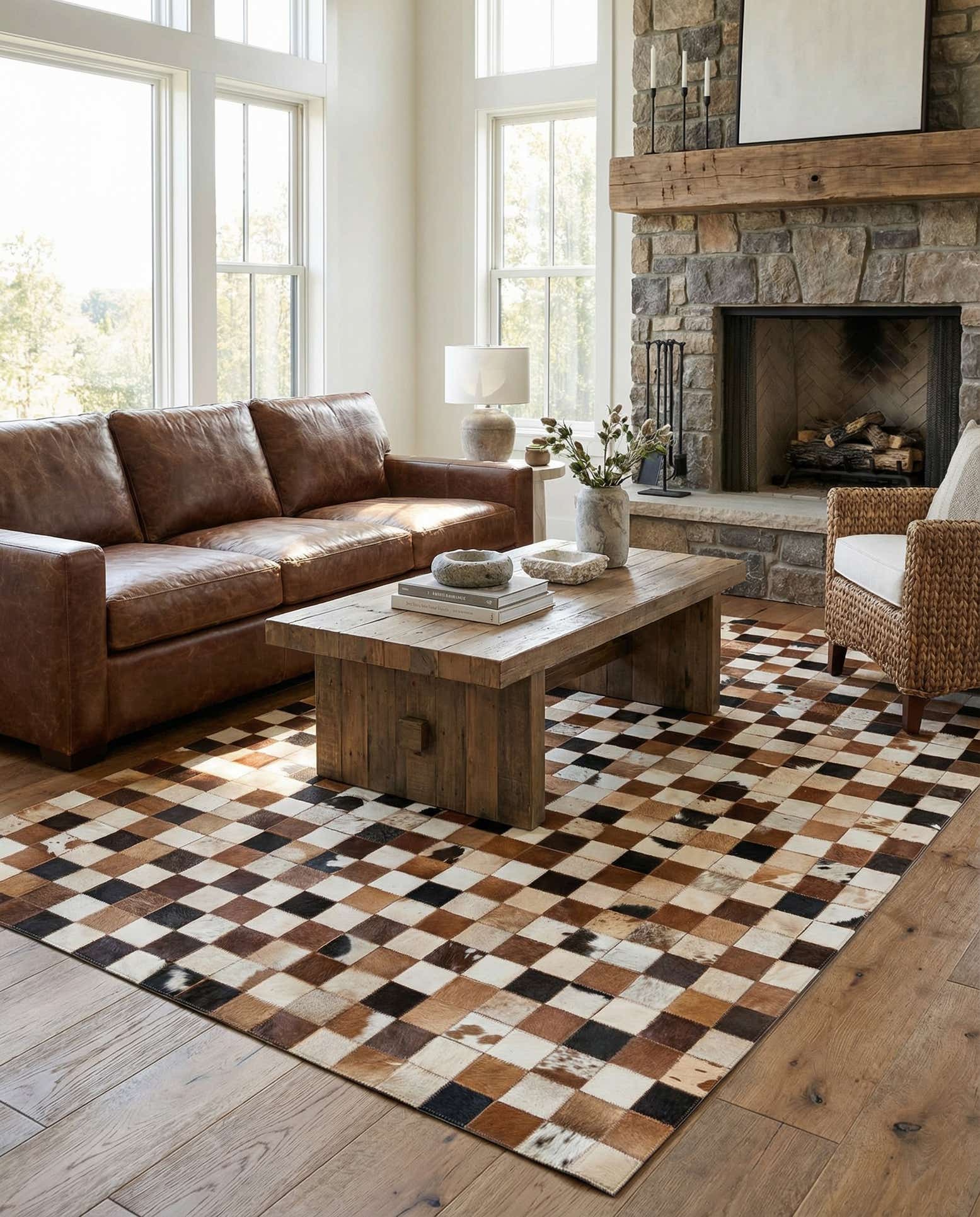 5' 1 x 8' 1 Cowhide Leather Rug