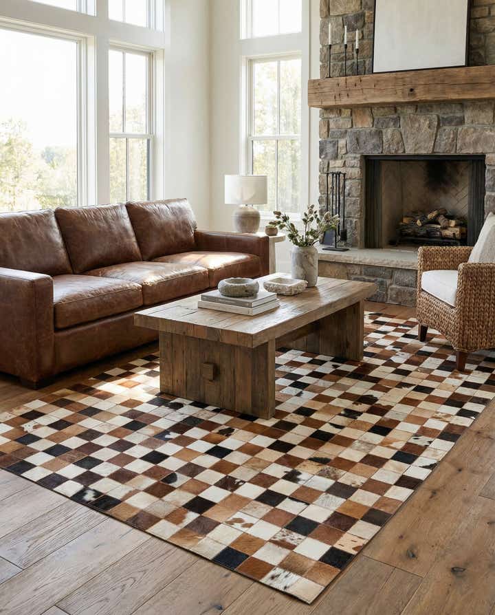 5' 1 x 8' 1 Cowhide Leather Rug