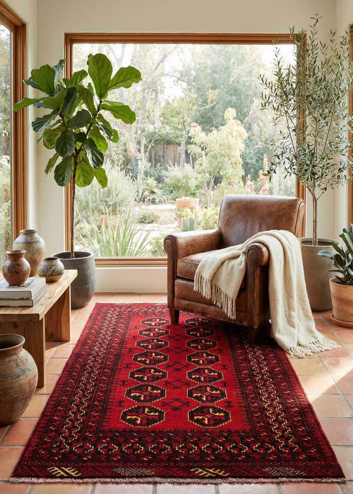 3' 5 x 6' 1 Hand Knotted Afghan Ersari Wool Rug
