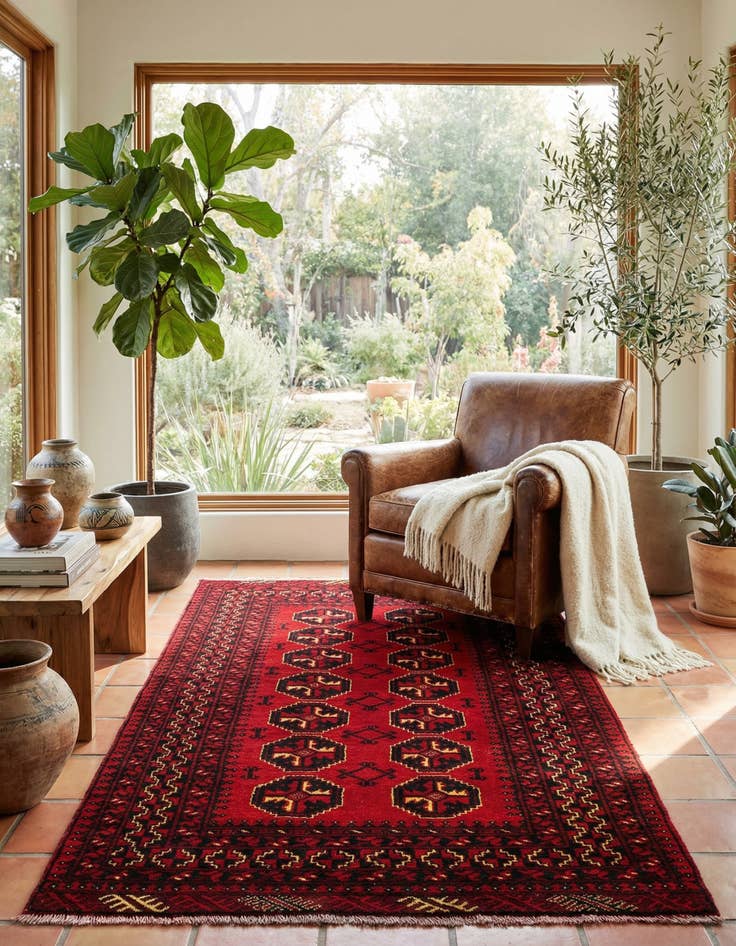 Detail image of 3' 5 x 6' 1  Hand Knotted Afghan Ersari Wool Rug