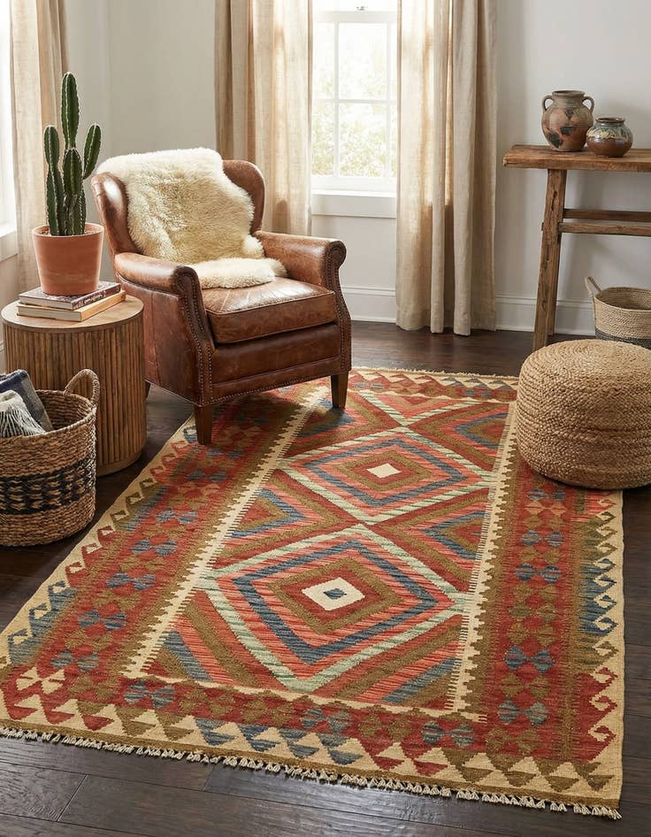 Detail image of  3' 5 x 6' 4  Hand Woven Kilim Maymana Wool Rug