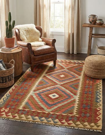 3' 5 x 6' 4 Hand Woven Kilim Maymana Wool Rug