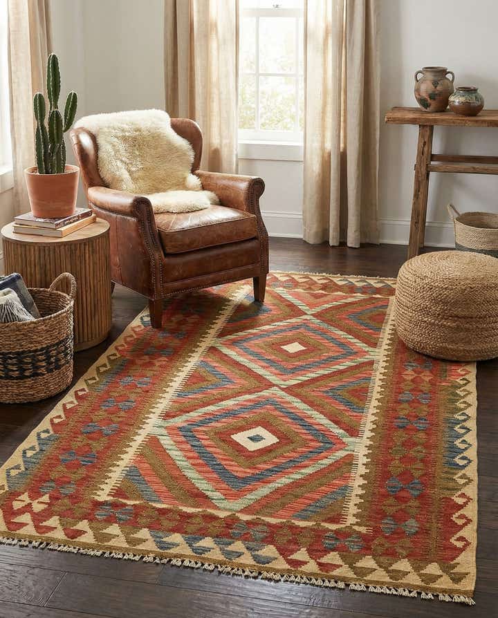 3' 5 x 6' 4 Hand Woven Kilim Maymana Wool Rug