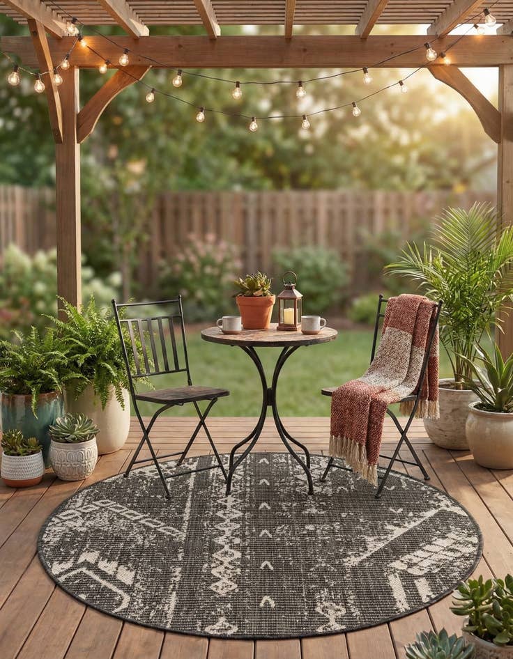 Detail image of  3' x 3'  Washable Bohemian Indoor / Outdoor Round Rug