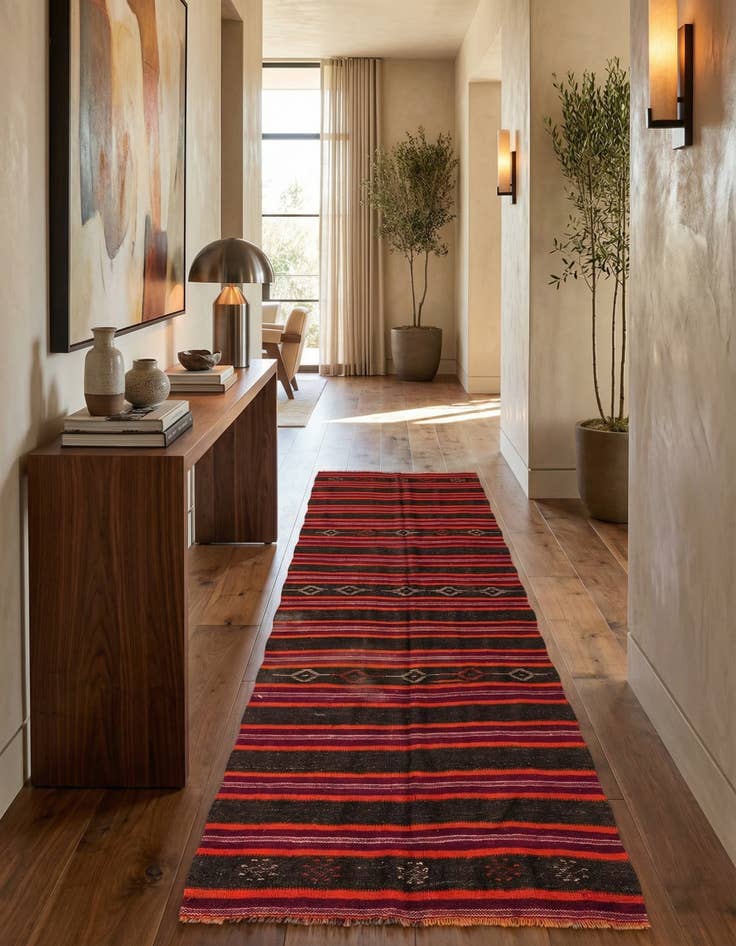 Detail image of 4' 6 x 11' 1  Hand Woven Kilim Modern Wool Runner Rug