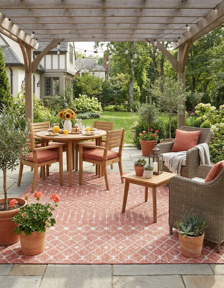 Detail image of  10' 8 x 10' 8  Washable Lattice Indoor / Outdoor Square Rug