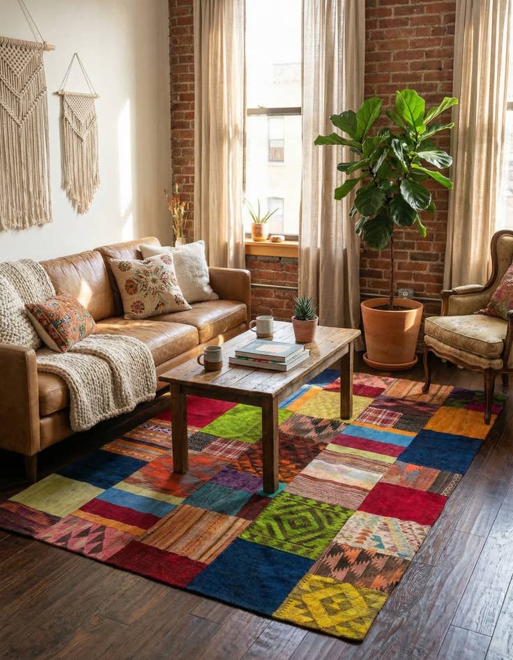 Detail image of 5' 8 x 7' 8  Hand Woven Kilim Patchwork Wool Rug