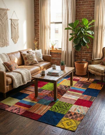 5' 8 x 7' 8 Hand Woven Kilim Patchwork Wool Rug