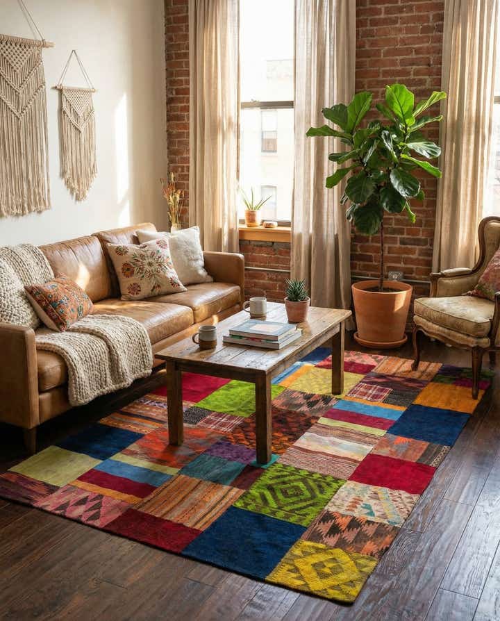 5' 8 x 7' 8 Hand Woven Kilim Patchwork Wool Rug