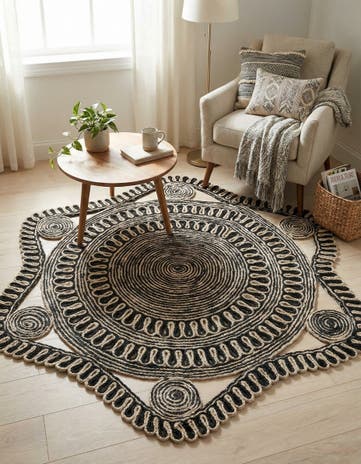 Black and White Handmade Braided Jute Round Rug