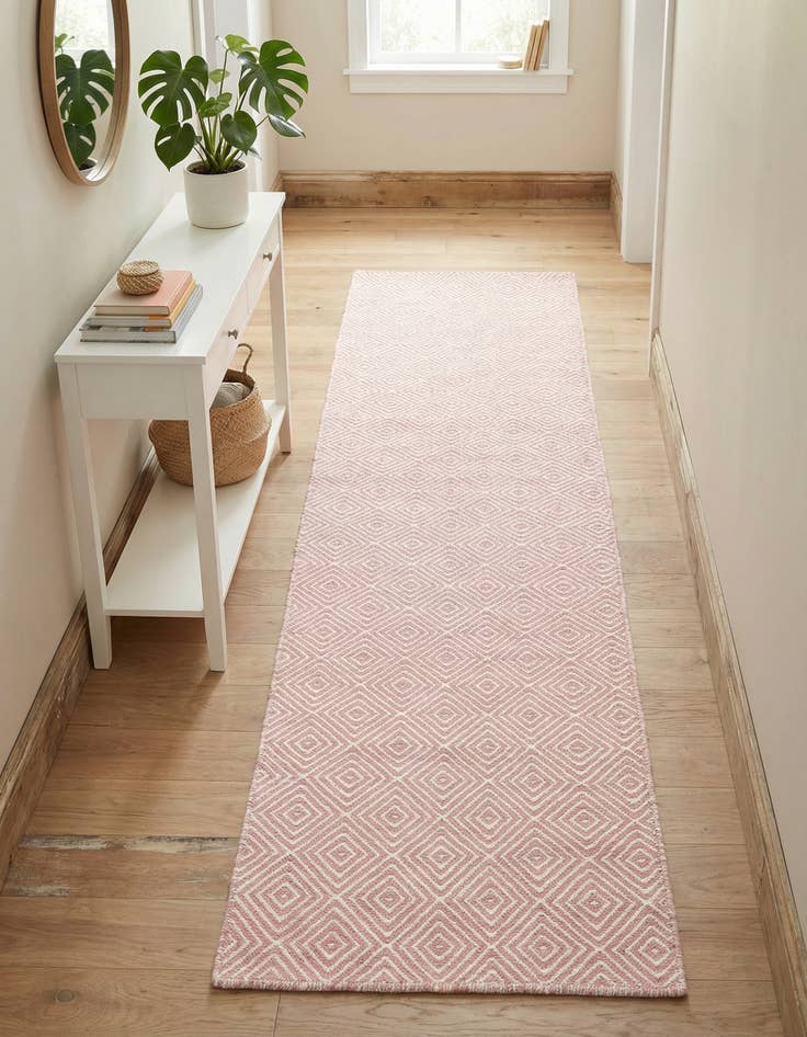 Detail image of 2' x 8'  Hand Woven Geo Trellis Flatweave Runner Rug