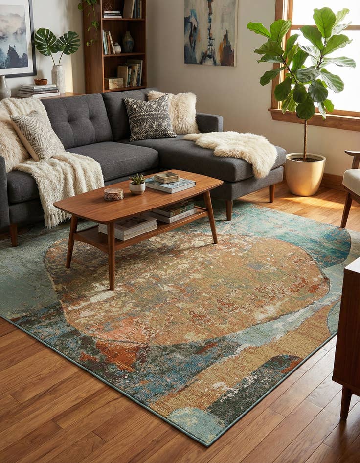 Detail image of 7' 10 x 7' 10  Washable Modern Indoor / Outdoor Square Rug