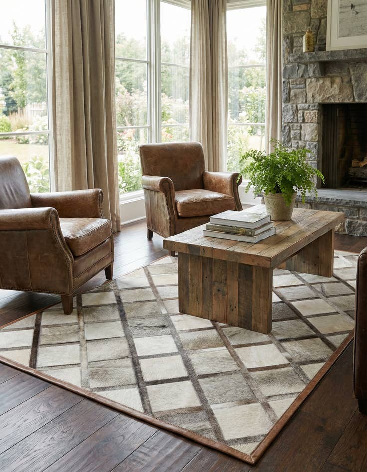 Detail image of  4' 1 x 6' 3 Cowhide Stocks Rug