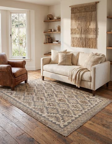5' x 6' 7 Hand Woven Kilim Maymana Wool Rug