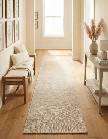 Beige Hand Woven Geo Trellis Flatweave Runner Rug